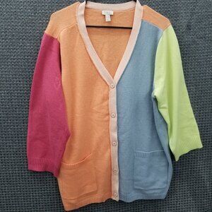 LOGO Lori Goldstein Sweater Color Block Cardigan Women's 1X